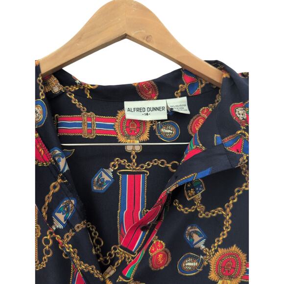 Vintage Alfred Dunner Navy Top w/ printed Chain Detail Size 14 - Picture 2 of 3